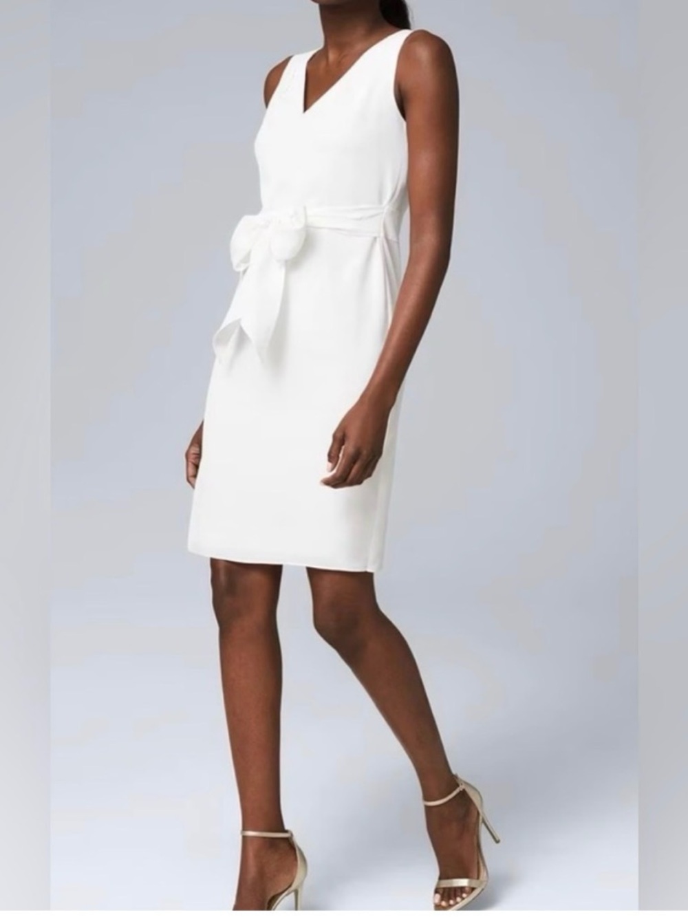 White House Black Market White V-Neck Bow Sheath Dress